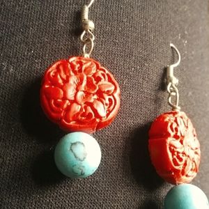 Faux cinnebar and turquoise earrings